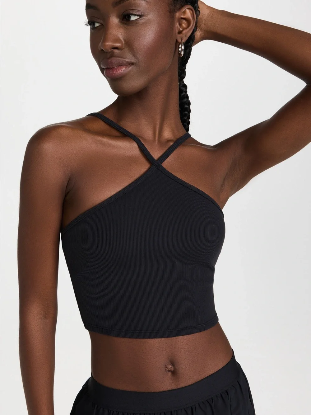 ALO Goddess Ribbed Cross Crop Top | Black